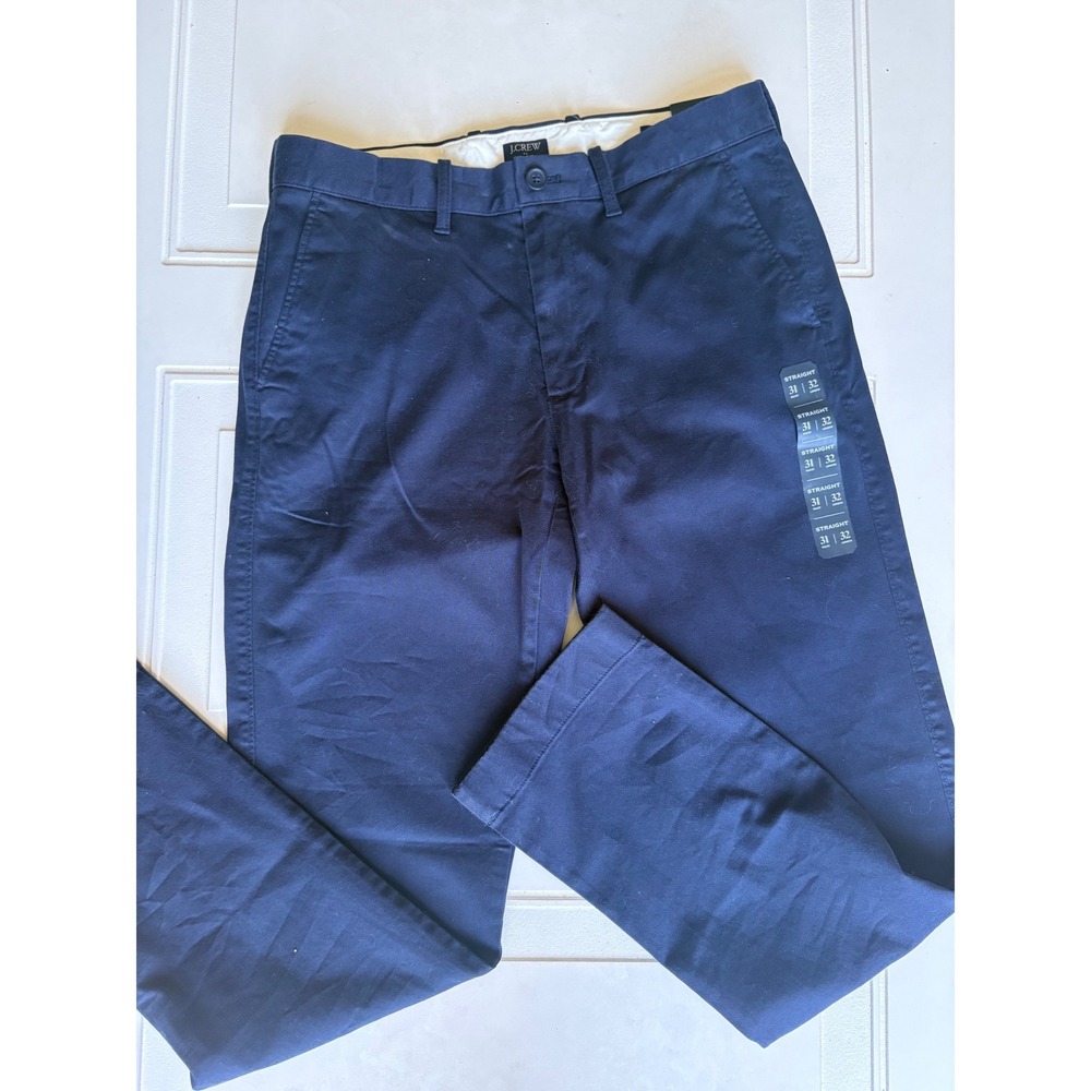 J.Crew Flex Straight Fit Chino Pants Mens 31x32 Navy Blue Cotton Blend New